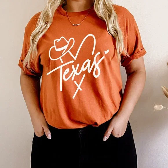 Texas Cowgirl heart and Hat Burnt Orange T Shirt - Picture 2 of 6
